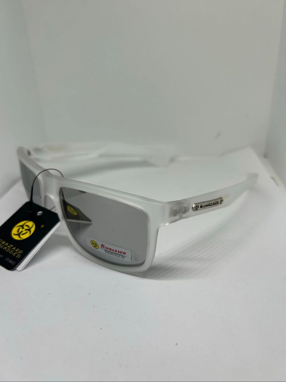 Biohazard Frosted White Mirrored UV400 Sunglasses NWT